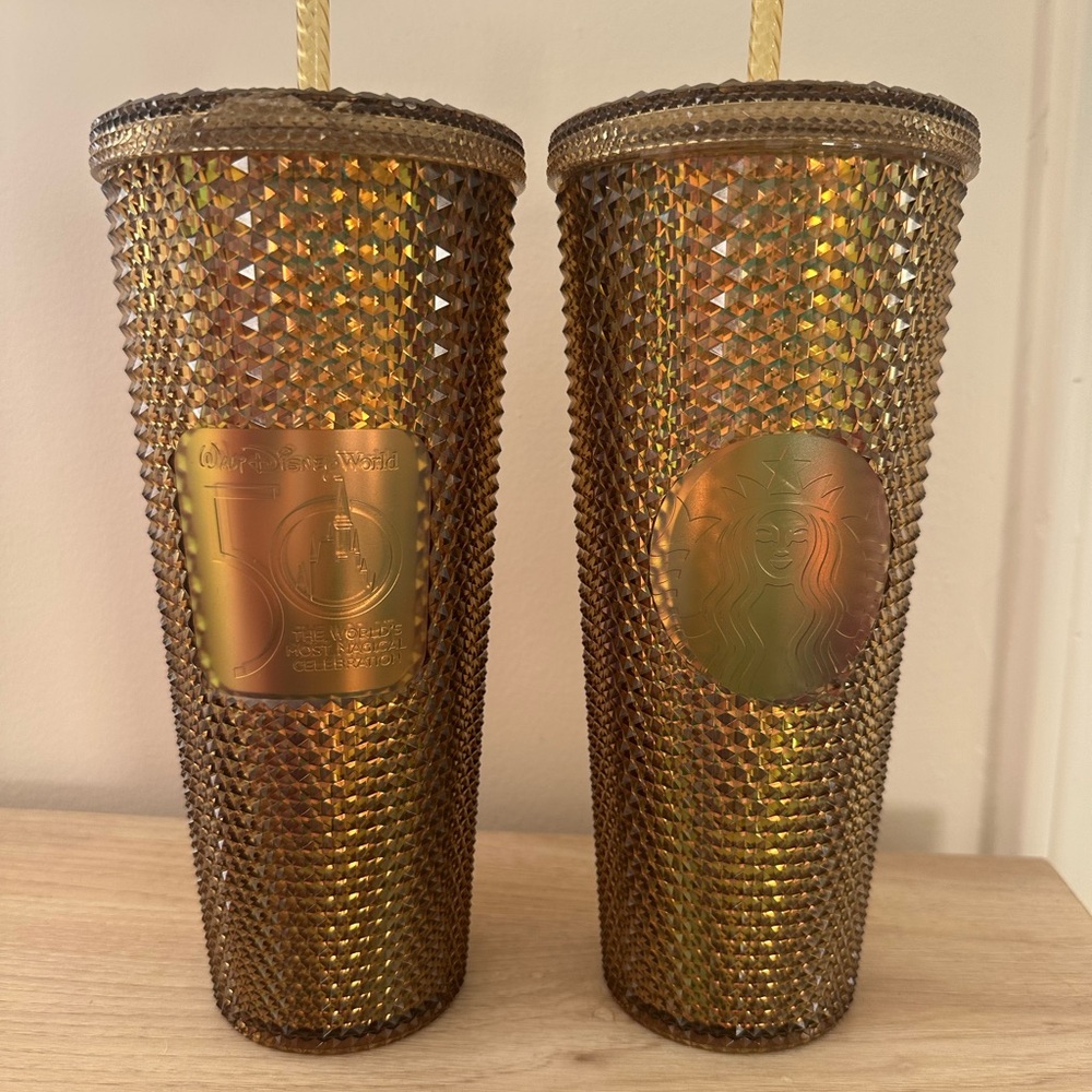 Disney Starbucks honeycomb limited edition gold 50th anniversary set of two